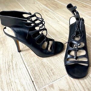 Via Spiga Italian Leather Caged Lace Up Blue Heels